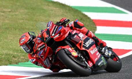 Italian rider Francesco Bagnaia of Ducati Lenovo Team in action during the free practice session of the Motorcycling Grand Prix of Italy at the Mugello circuit in Scarperia, central Italy, 9 June 2023. ANSA/CLAUDIO GIOVANNINI