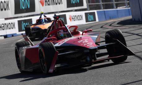 Avalanche Andretti's driver Jake Dennis races during the 2023 Cape Town E-Prix in Cape town on February 25, 2023. (Photo by Rodger Bosch / AFP)