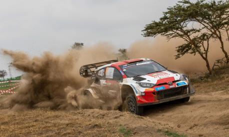 epa10709943 Sebastien Ogier of France drives his Toyota Yaris Rally 1 during day 3 of the Safari Rally Kenya 2023,in Naivasha, Nakuru County, Kenya, 24 June 2023.  EPA/ADRIANOS MELTZANIS