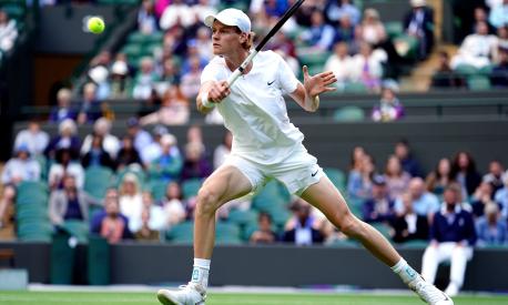Jannik Sinner in action against Diego Schwartzman (not pictured) on day three of the 2023 Wimbledon Championships at the All England Lawn Tennis and Croquet Club in Wimbledon. Picture date: Wednesday July 5, 2023. (Photo by Zac Goodwin/PA Images via Getty Images)