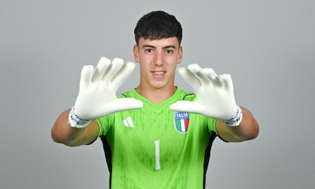 ST PAUL'S BAY, MALTA - JULY 1: Goalkeeper Davide Mastrantonio stands for a portrait during an Italy squad portrait session at the UEFA European Under-19 Championship Finals 2022/23 in the Hotel AX Odycy on July 1, 2023 in St Paul's Bay, Malta. (Photo by Seb Daly -  Sportsfile/UEFA via Getty Images)