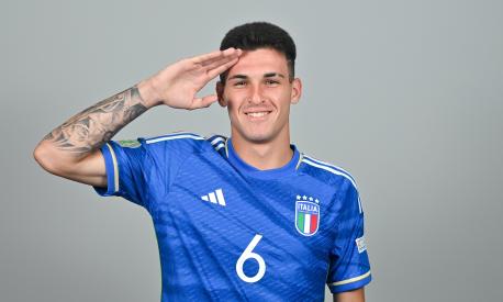 ST PAUL'S BAY, MALTA - JULY 1: Alessandro Dellavalle stands for a portrait during an Italy squad portrait session at the UEFA European Under-19 Championship Finals 2022/23 in the Hotel AX Odycy on July 1, 2023 in St Paul's Bay, Malta. (Photo by Seb Daly -  Sportsfile/UEFA via Getty Images)