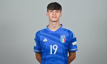 ST PAUL'S BAY, MALTA - JULY 1: Nicolò Pisilli stands for a portrait during an Italy squad portrait session at the UEFA European Under-19 Championship Finals 2022/23 in the Hotel AX Odycy on July 1, 2023 in St Paul's Bay, Malta. (Photo by Seb Daly -  Sportsfile/UEFA via Getty Images)