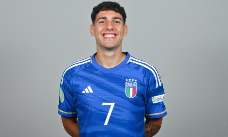 ST PAUL'S BAY, MALTA - JULY 1: Luis Hasa stands for a portrait during an Italy squad portrait session at the UEFA European Under-19 Championship Finals 2022/23 in the Hotel AX Odycy on July 1, 2023 in St Paul's Bay, Malta. (Photo by Seb Daly -  Sportsfile/UEFA via Getty Images)