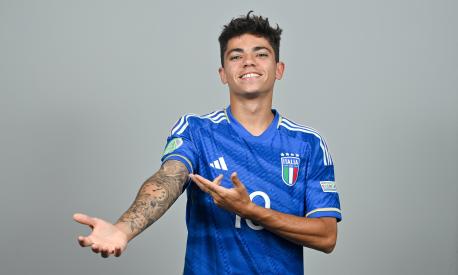 ST PAUL'S BAY, MALTA - JULY 1: Samuele Vignato stands for a portrait during an Italy squad portrait session at the UEFA European Under-19 Championship Finals 2022/23 in the Hotel AX Odycy on July 1, 2023 in St Paul's Bay, Malta. (Photo by Seb Daly -  Sportsfile/UEFA via Getty Images)