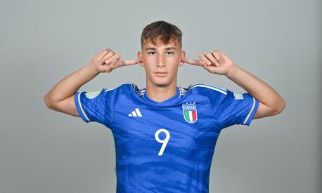 ST PAUL'S BAY, MALTA - JULY 1: Francesco Pio Esposito stands for a portrait during an Italy squad portrait session at the UEFA European Under-19 Championship Finals 2022/23 in the Hotel AX Odycy on July 1, 2023 in St Paul's Bay, Malta. (Photo by Seb Daly -  Sportsfile/UEFA via Getty Images)