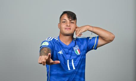 ST PAUL'S BAY, MALTA - JULY 1: Luca D’Andrea stands for a portrait during an Italy squad portrait session at the UEFA European Under-19 Championship Finals 2022/23 in the Hotel AX Odycy on July 1, 2023 in St Paul's Bay, Malta. (Photo by Seb Daly -  Sportsfile/UEFA via Getty Images)