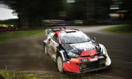 Toyota's Finnish driver Jari-Matti Latvala and co-driver Juho Hänninen steer their car on the second day of the WRC Rally Finland in Jyväskylä, Finland, on August 4, 2023. (Photo by Hannu Rainamo / Lehtikuva / AFP) / Finland OUT