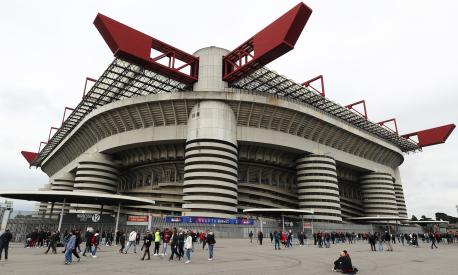 MILAN, ITALY - MAY 10: General view outside the stadium prior to  the UEFA Champions League semi-final first leg match between AC Milan and FC Internazionale at San Siro on May 10, 2023 in Milan, Italy. (Photo by Marco Luzzani/Getty Images)