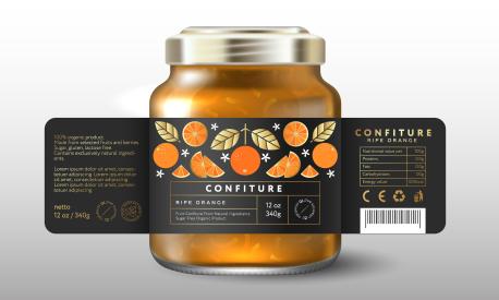 Mockup of glass jars for confiture or jam, sweet, preserved food. Label, packaging for organic products, health nutrition.