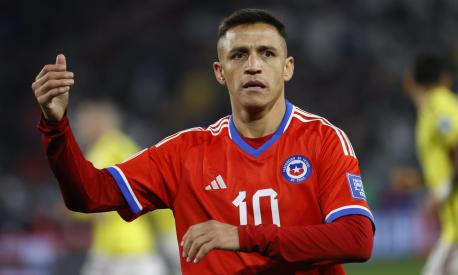 epa10857868 Alexis Sanchez of Chile reacts during the 2026 FIFA World Cup qualification soccer match between Chile and Colombia at Monumental stadium in Santiago de Chile, Chile, 12 September 2023.  EPA/Elvis Gonzalez