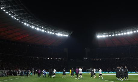 BERLIN, GERMANY - NOVEMBER 18:  Players of Germany walk off the pitch after an international friendly match between Germany and Turkey at Olympiastadion on November 18, 2023 in Berlin, Germany. (Photo by Alex Grimm/Getty Images)