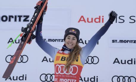 ST MORITZ, SWITZERLAND - DECEMBER 8: Sofia Goggia of Team Italy takes 1st place during the Audi FIS Alpine Ski World Cup Women's Super G on December 8, 2023 in St Moritz, Switzerland. (Photo by Paul Brechu/Agence Zoom/Getty Images)