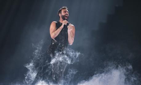 Marco Mengoni of Italy performs during dress rehearsals for the Grand final at the Eurovision Song Contest in Liverpool, England, Friday, May 12, 2023. (AP Photo/Martin Meissner)
