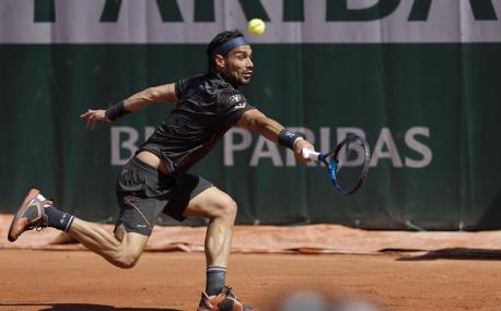 Italy's Fabio Fognini plays a shot against Australia's Jason Kubler during their second round match of the French Open tennis tournament at the Roland Garros stadium in Paris, Wednesday, May 31, 2023. (AP Photo/Jean-Francois Badias)