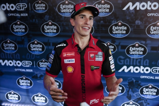 epa12826241 Spanish MotoGP rider Marc Marquez (R) of the Ducati Lenovo Team speaks during an interview in Sao Paulo, Brazil, 16 March 2026. The MotoGP race in Brazil is scheduled to take place on 22 March in Goiania.  EPA/SEBASTIAO MOREIRA
