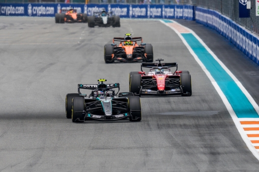 Mercedes driver Andrea Kimi Antonelli of Italy steers his car ahead of Ferrari driver Charles Leclerc of Monaco during the Miami Formula One Grand Prix auto race, Sunday, May 3, 2026, in Miami Gardens, Fla. (AP Photo/Danny Karnik)





Associate Press/ LaPresse
Only Italy and Spain