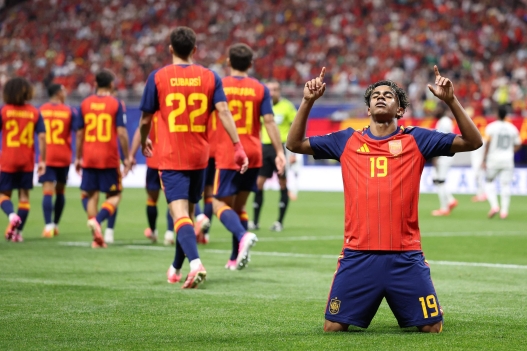  Lamine Yamal #19 of Spain celebrates scoring his team's first goal during the FIFA World Cup 2026 Group H match between Spain and Saudi Arabia at Atlanta Stadium on June 21, 2026 in Atlanta, Georgia.   Justin Setterfield/Getty Images/AFP (Photo by Justin Setterfield / GETTY IMAGES NORTH AMERICA / Getty Images via AFP)