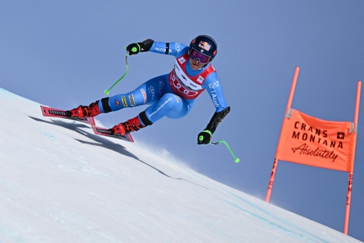 Italy's Sofia Goggia competes in the women's super G race part of the FIS Alpine Ski World Cup 2025-2026, in Crans Montana, Switzerland, on January 31, 2026. (Photo by Fabrice COFFRINI / AFP)