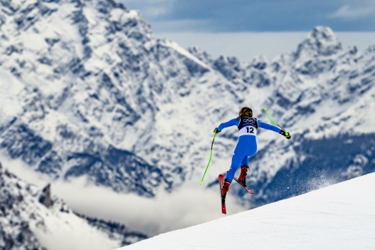 epa12708968 Sofia Goggia of Italy in action during the women's official Alpine Skiing Downhill training at the 2026 Olympic Winter Games at the Tofane Alpine Skiing Center in Cortina d'Ampezzo, Italy, 06 February 2026.  EPA/JEAN-CHRISTOPHE BOTT