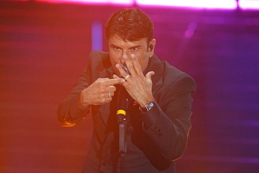 Sal Da Vinci performs during the 76th edition of the Sanremo Italian Song Festival at the Ariston Theatre in Sanremo, northern Italy - Thursday, February 26 , 2026. Entertainment. (Photo by Marco Alpozzi/LaPresse)