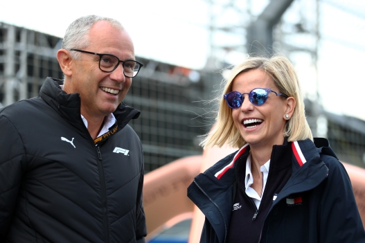  Stefano Domenicali, CEO of the Formula One Group, and Susie Wolff, Managing Director of F1 Academy, talk on the grid during F1 Academy Round 4, Race 2 at Circuit Zandvoort on August 25, 2024 in Zandvoort, Netherlands. (Photo by Joe Portlock/Getty Images)