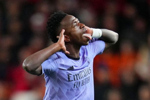  Vinicius Junior of Real Madrid celebrates scoring his team's second goal during the LaLiga EA Sports match between Valencia CF and Real Madrid CF at Estadio Mestalla on March 02, 2024 in Valencia, Spain. (Photo by Aitor Alcalde/Getty Images)