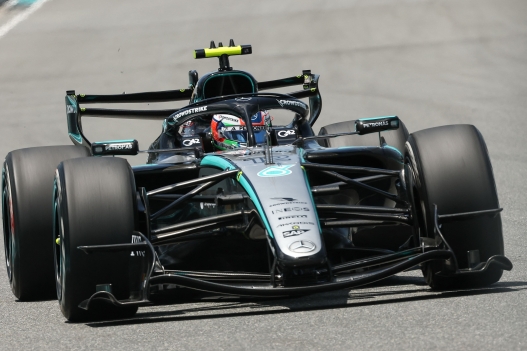 Mercedes' Italian driver Kimi Antonelli races during a practice session for the 2026 Miami Formula One Grand Prix at Miami International Autodrome in Miami Gardens, Florida, on May 1, 2026. (Photo by CHARLY TRIBALLEAU / AFP)