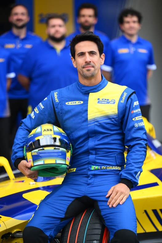 Lucas di Grassi of Brazil and Lola Yamaha ABT Formula E Team poses with his car during previews ahead of the Mexico City E-Prix at Autodromo Hermanos Rodriguez on January 09, 2025 in Mexico City, Mexico. (Photo by Simon Galloway/LAT Images for Formula E)