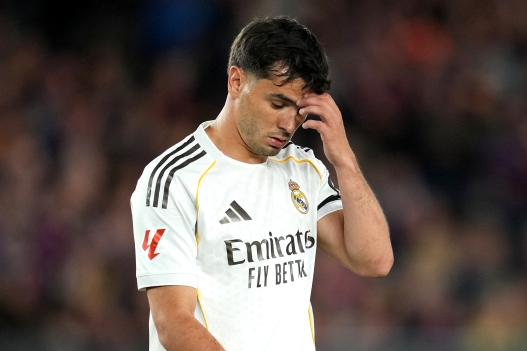BARCELONA, SPAIN - MAY 10: Brahim Diaz of Real Madrid looks dejected during the LaLiga EA Sports match between FC Barcelona and Real Madrid CF at Spotify Camp Nou on May 10, 2026 in Barcelona, Spain. (Photo by Alex Caparros/Getty Images)