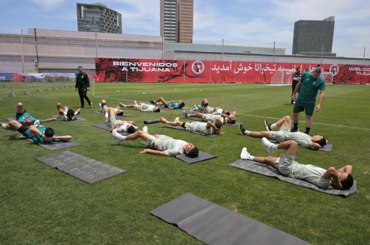 Iran's players take part in a training session during the 2026 World Cup football tournament at the Centro Xoloitzcuintle in Tijuana, Mexico on June 11, 2026. (Photo by Guillermo Arias / AFP)