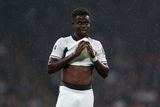  Bukayo Saka of England during the FIFA World Cup 2026 qualifier match between England and Serbia at Wembley Stadium on November 13, 2025 in London, England. (Photo by Justin Setterfield/Getty Images)