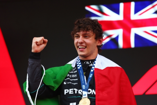  Race winner Andrea Kimi Antonelli of Italy and Mercedes AMG Petronas F1 Team celebrates on the podium with his FIA medal during the F1 Grand Prix of Monaco at Circuit de Monaco on June 07, 2026 in Monte-Carlo, Monaco. (Photo by Joe Portlock/Getty Images)