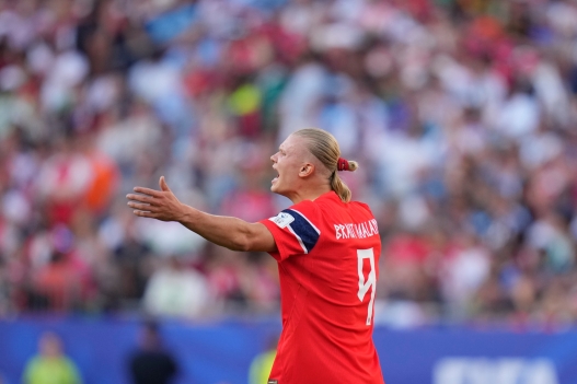 Norway's Erling Haaland (9) reacts during the World Cup Group I soccer match between Iraq and Norway in Foxborough, Mass., near Boston, Tuesday, June 16, 2026. (AP Photo/Charles Krupa)     Associated Press / LaPresse Only italy and spain