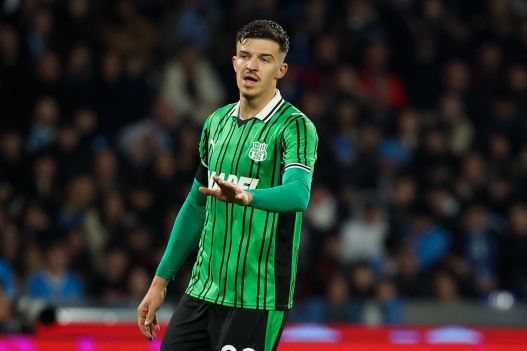 Sassuolo's Tarik Muharemovic  during the Serie A soccer match between Napoli and Sassuolo  at the Diego Armando Maradona Stadium in Naples, southern italy - Saturday , January 17 , 2026. Sport - Soccer . 
(Photo by Alessandro Garofalo/LaPresse)