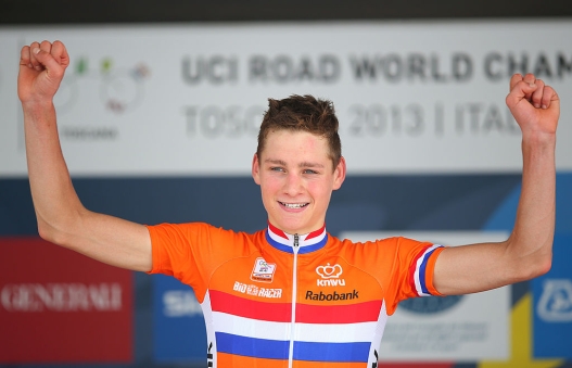 in action during the Junior Men's Road Race on September 28, 2013 in Florence, Italy.