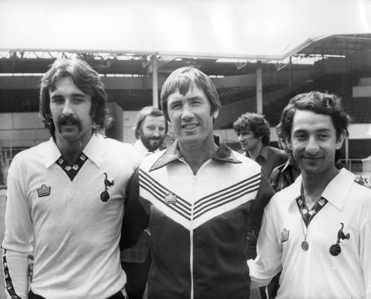   Tottenham Hotspur manager Keith Burkinshaw (centre) with his two new Argentinian players, Ricardo Villa (left) and Osvaldo Ardiles, at White Hart Lane after joining the club in a £700,000 deal.  (Photo by Keystone/Getty Images)