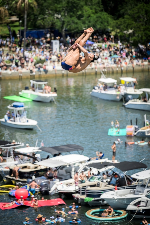 Catalin Preda of Romania dives from the 27 metre platform during the final competition day of the second stop of the Red Bull Cliff Diving World Series in St. Petersburg, USA on June 6, 2026. // Romina Amato / Red Bull Content Pool // SI202606060952 // Usage for editorial use only //