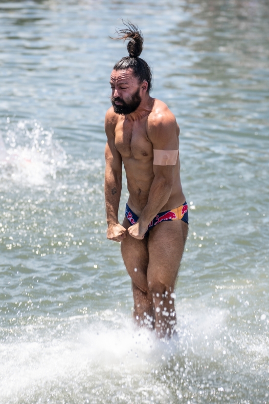 Catalin Preda of Romania enters the water after diving from the 27 metre platform during the final competition day of the second stop of the Red Bull Cliff Diving World Series in St. Petersburg, USA on June 6, 2026. // Dean Treml / Red Bull Content Pool // SI202606060896 // Usage for editorial use only //