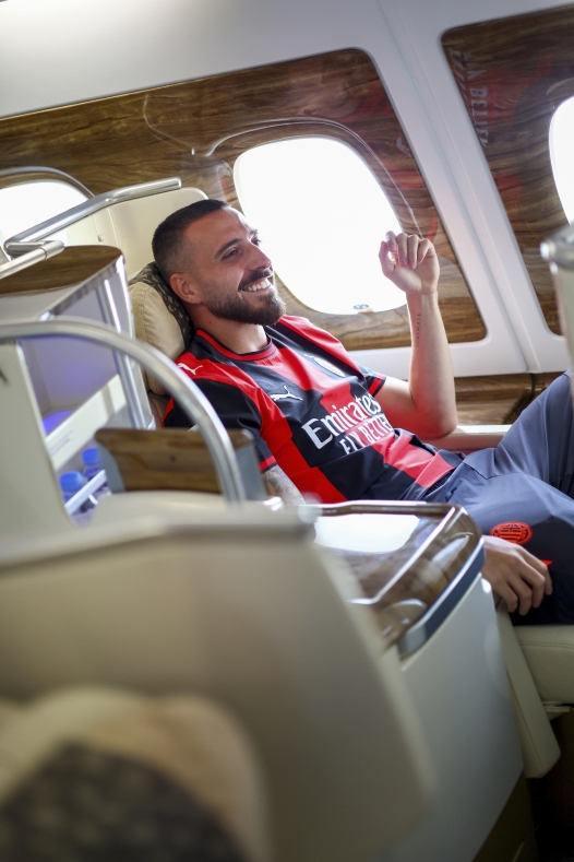  Mario Gila of AC Milan looks on as the team prepares to travel to Perth at Malpensa Airport on July 27, 2026 in Milan, Italy. (Photo by Giuseppe Cottini/AC Milan via Getty Images)