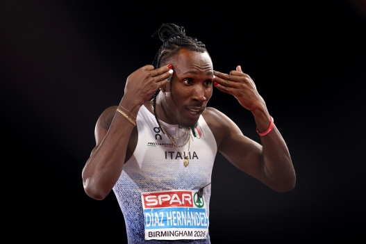  Andy Diaz Hernandez of Team Italy reacts after victory in the Men's Triple Jump Final during day six of the 27th European Athletics Championships at Alexander Stadium on August 15, 2026 in Birmingham, England. (Photo by Maja Hitij/Getty Images for European Athletics)