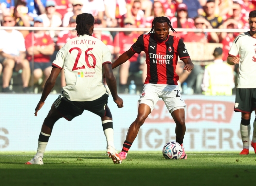   Samuel Chukwueze of AC Milan in action during the pre-season friendly match between AC Milan and Manchester United at Tarczynski Arena on August 15, 2026 in Wroclaw, Poland. (Photo by Giuseppe Cottini/AC Milan via Getty Images)