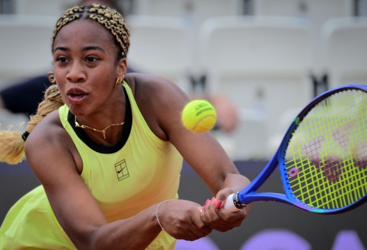 Italian Tyra Caterina Grant returns to Italian Lisa Pigato at the WTA Rome Open tennis tournament at Foro Italico in Rome on May 6, 2026. (Photo by Tiziana FABI / AFP)
