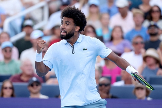 MASON, OHIO - AUGUST 23: Arthur Fils of France celebrates while playing Francis Tiafoe of the United States during the Men's Final on day twelve of the Cincinnati Open at the Lindner Family Tennis Center on August 23, 2026 in Mason, Ohio. Matthew Stockman/Getty Images/AFP (Photo by MATTHEW STOCKMAN / GETTY IMAGES NORTH AMERICA / Getty Images via AFP)