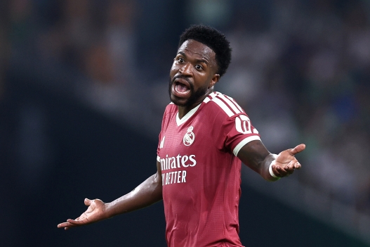 SEVILLE, SPAIN - SEPTEMBER 04: Vinicius Junior of Real Madrid reacts during the LaLiga EA Sports 2026/27 match between Real Betis Balompie and Real Madrid at Estadio La Cartuja on September 04, 2026 in Seville, Spain. (Photo by Fran Santiago/Getty Images)