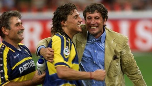 Alberto Malesani con Hernan Crespo al Parma nel 1999