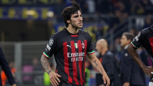 AC Milan's midfielder Sandro Tonali looks dejected following the UEFA Champions League semi-final second leg match between FC Inter Milan and AC Milan at Giuseppe Meazza Stadium in Milan, Italy, 16 May 2023. ANSA / ROBERTO BREGANI