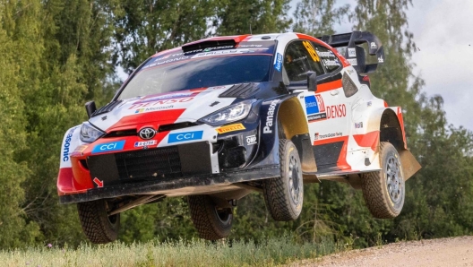 Kalle Rovanpera of Finland and his co-driver Jonne Halttunen compete in their Toyota Yaris Rally1 HYBRID during the Otepaa stage of the Rally Estonia, eighth round of the FIA World Rally Championship on July 22nd, 2023 near Tartu, Estonia. (Photo by Timo Anis / AFP)