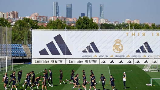 Real Madrid players attend a training session at the Real Madrid City training complex in Valdebebas, outskirts of Madrid, on August 24, 2023. (Photo by JAVIER SORIANO / AFP)