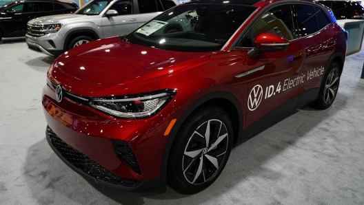 The Volkswagen ID.4 displayed at the Philadelphia Auto Show, Friday, Jan. 27, 2023, in Philadelphia. (AP Photo/Matt Rourke)